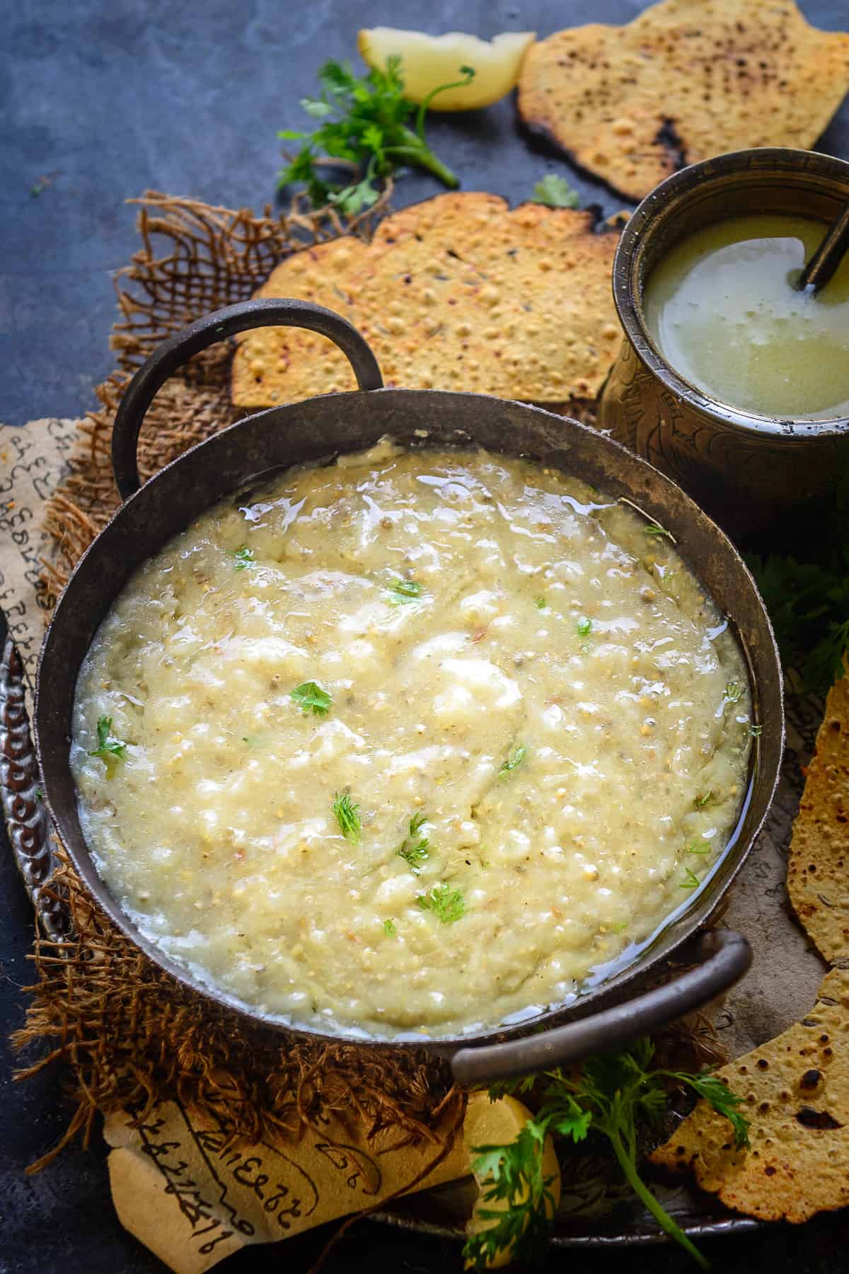 Bajre ki khichdi served in a bowl.