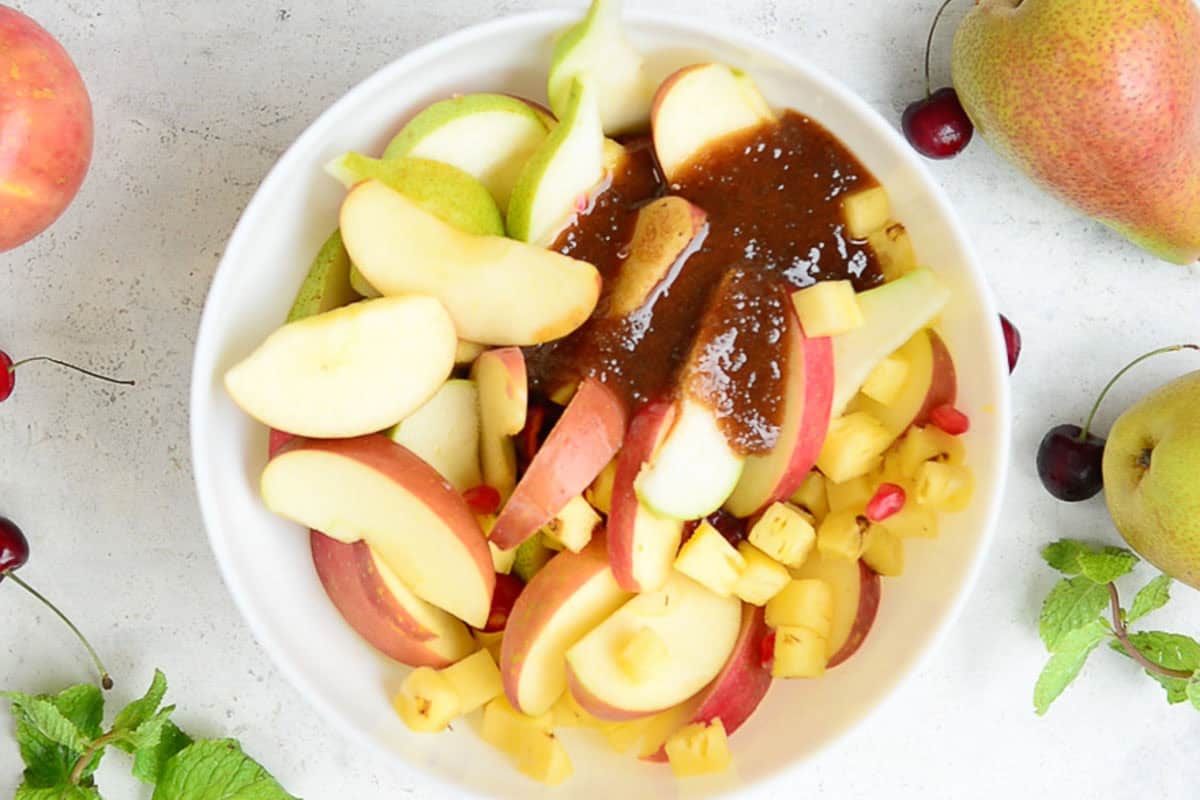 Butter mixture poured over fruits.
