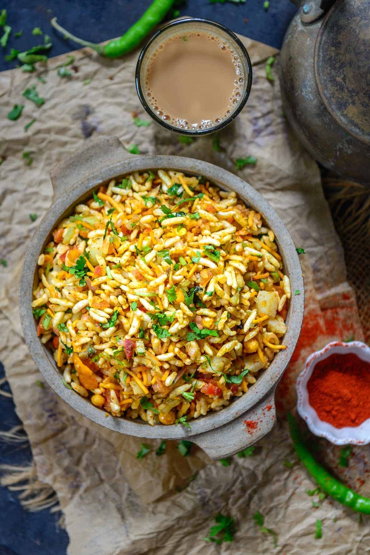 Jhal Muri served in a bowl.