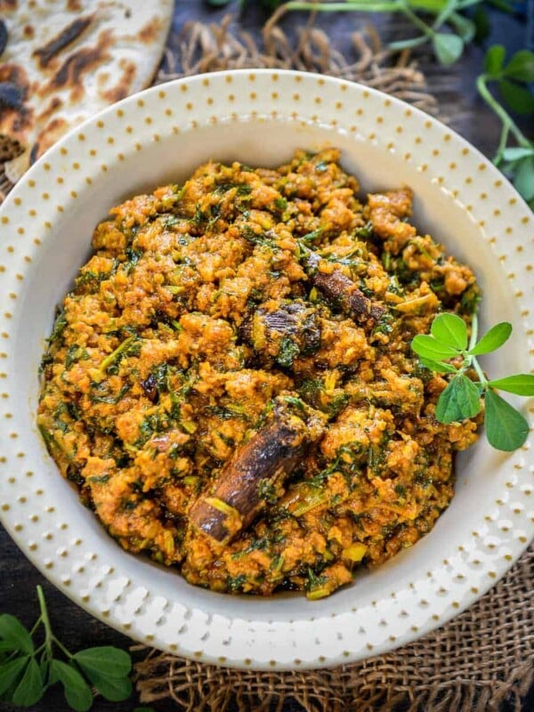 Methi Keema served in a bowl.