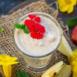 Loaded with Fall flavors, this 6 ingredient Apple Smoothie is a healthy and delicious breakfast option. It takes all of 5 minutes to make this low cal weight loss drink.