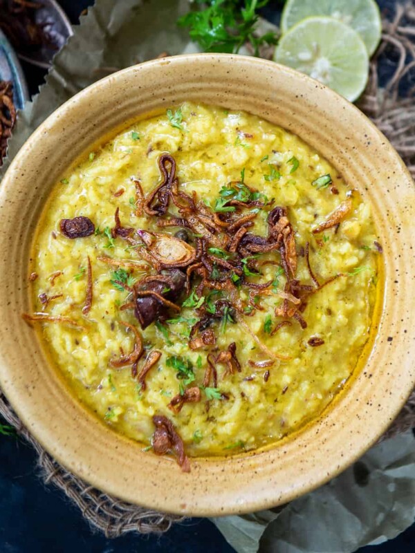 This comforting Moong Dal Khichdi is a nutritious Indian style savory porridge made using rice and lentils. It is a very light and simple one-pot meal.