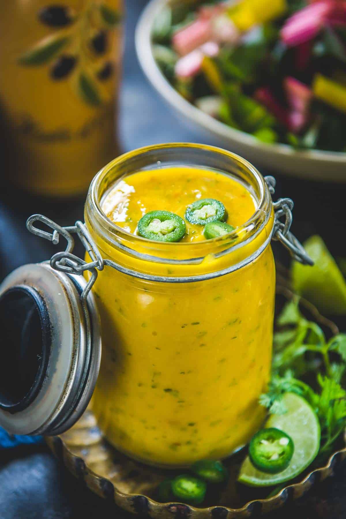 mango salad dressing served in a bowl.