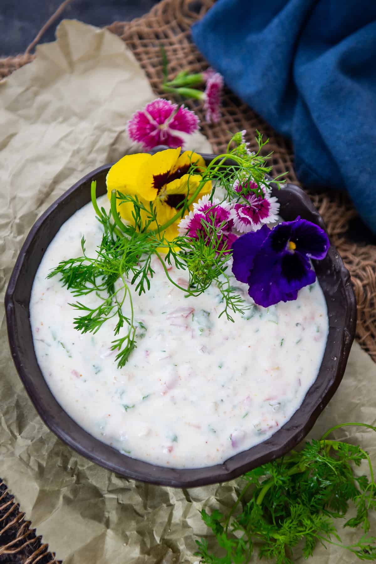 Raita served in a bowl.