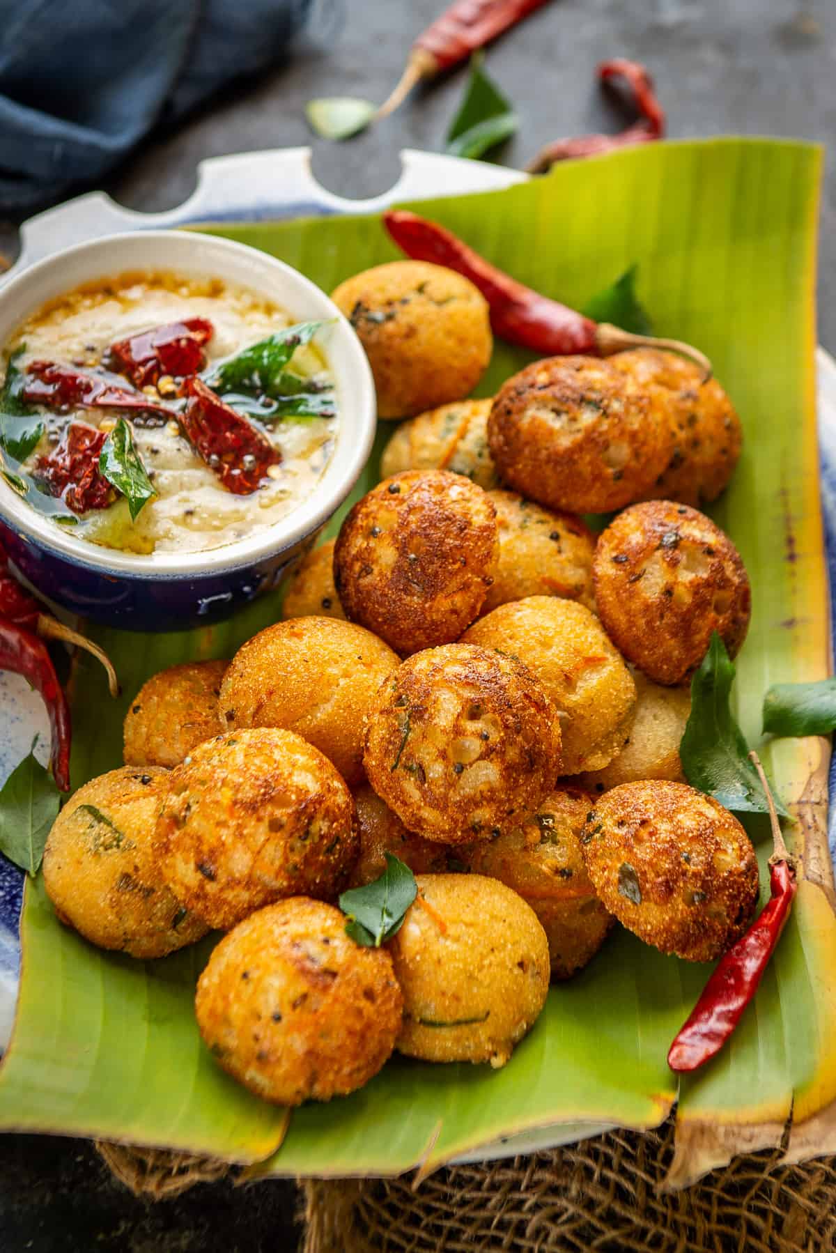 Rava Appe or Rava Paniyaram served on a plate.