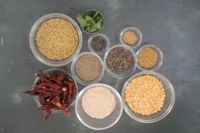 Sambar powder ingredients.