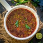 Beetroot Rasam (Beetroot Saaru) is a delicious take on the classic tomato rasam made by adding beetroot puree to it (vegan, gluten-free).