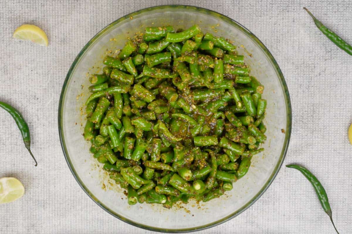 Green chilies and lime juice mixed with the masala.