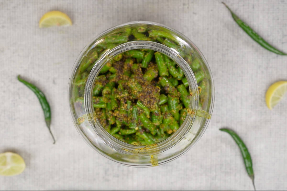 Pickle filled in a glass jar.