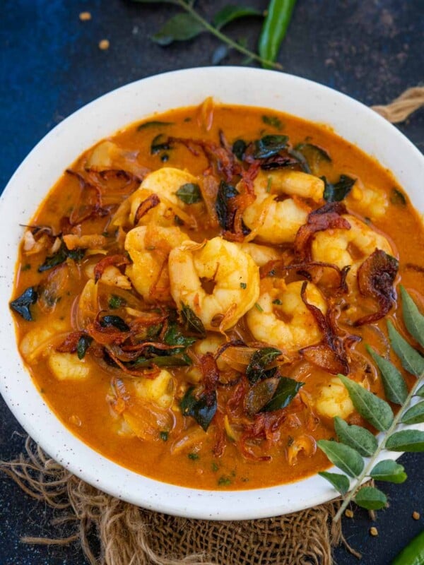 Kerala Prawn Curry (Chemmeen Curry) is a delicious Kerala-style shrimp curry that can be made with or without coconut. Make this flavorful curry using my easy recipe (gluten-free, dairy-free).