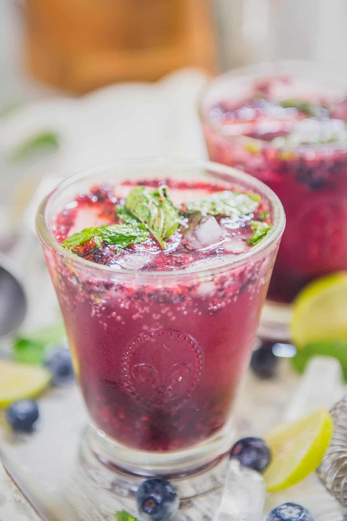 Blueberry Mojito Cocktail served in a glass.