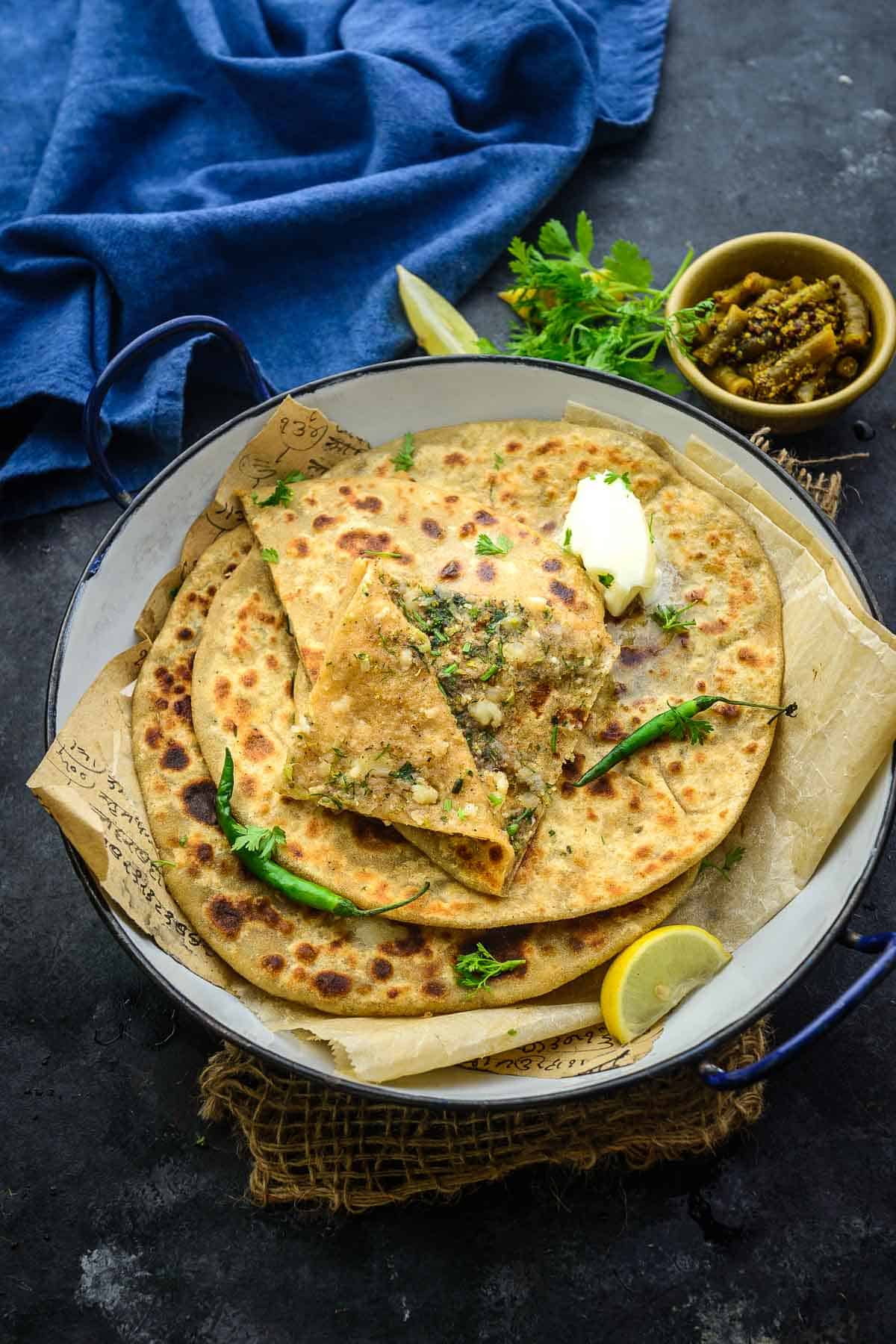 Broccoli Paratha served on a plate.