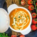Tomato basil bisque served in a bowl.