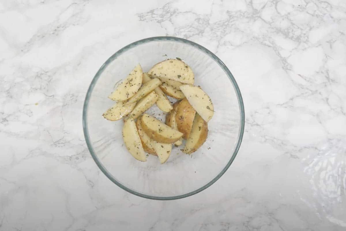 Potato wedges tossed with the seasoning.