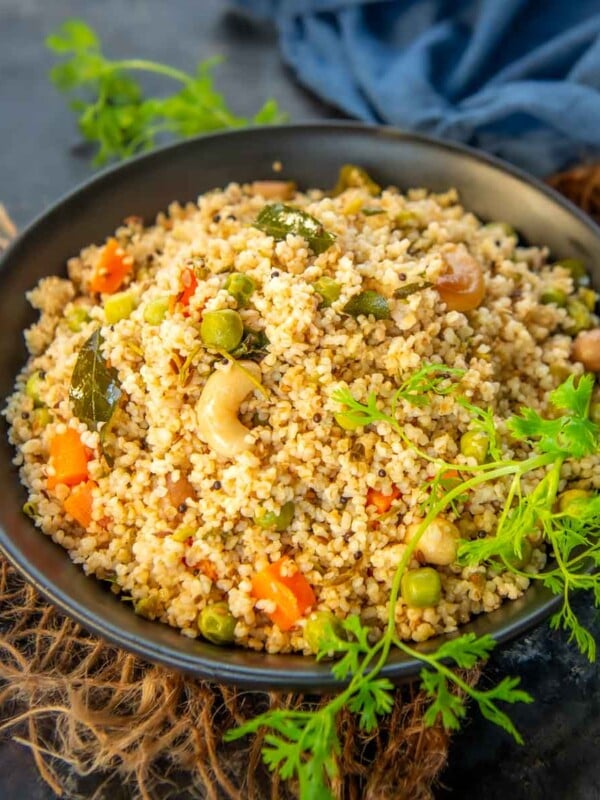 Quick and easy to make, Dalia Upma (Namkeen Dalia, Broken Wheat Upma, Godhi Upma, Godhum Upma) is a healthy breakfast option that can be made in a jiffy. Make it using my easy recipe (vegetarian).