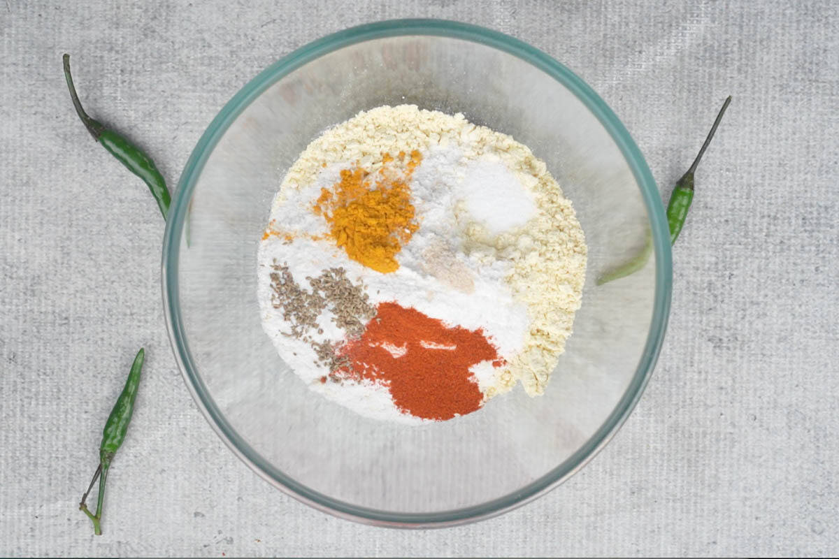 Dry ingredients added to a bowl.