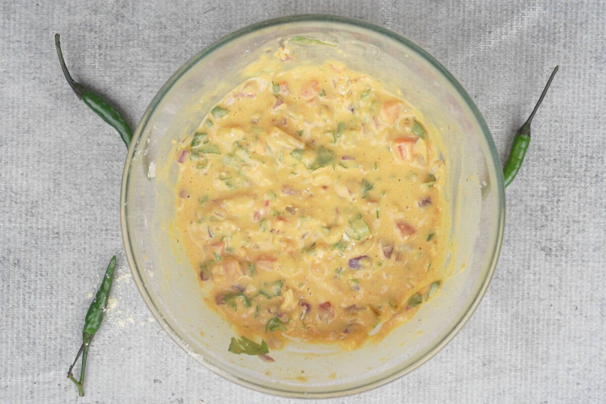 Water added to the bowl and a batter is made.