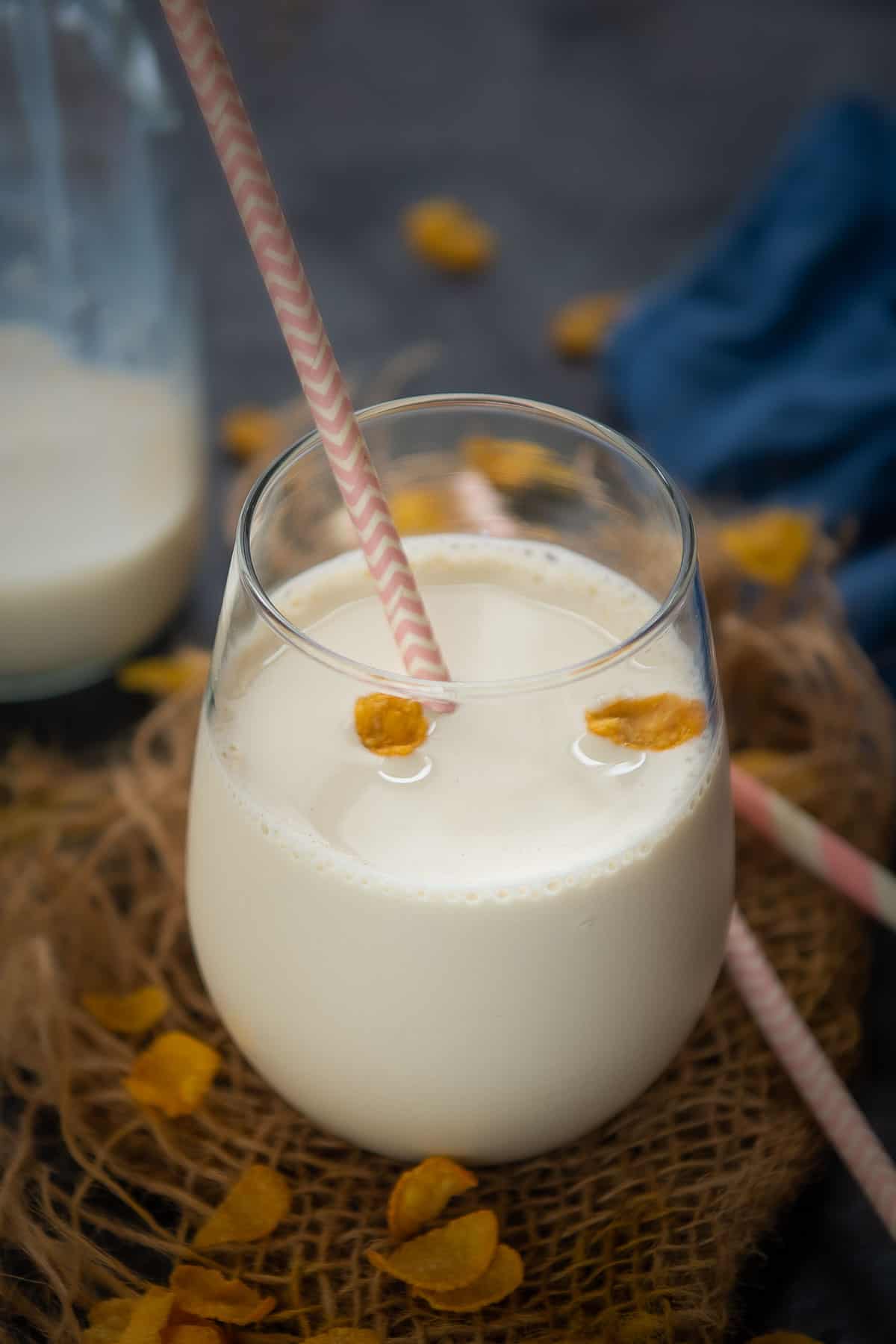 Cereal milk served in a glass.