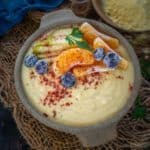 Jamaican cornmeal Porridge served in a bowl.