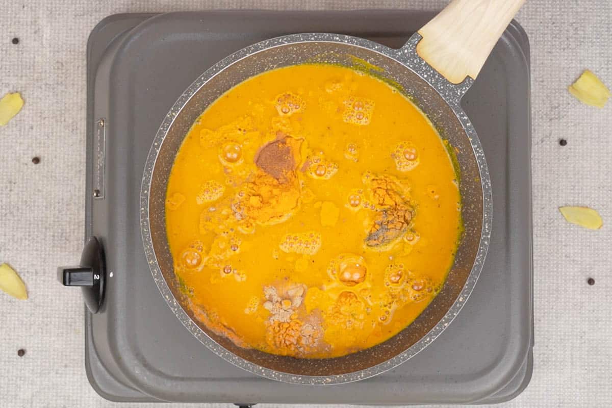 All the ingredients except coconut paste added to a pan.