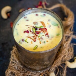 Saffron Milk (Indian Kesar Doodh) is a traditional Indian beverage where milk is flavored with saffron. Lots of dried nuts and fruits are added to give it a crunch and make it healthier.