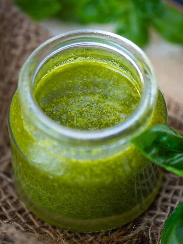 Make this bright green and full-of-flavor Lemon Basil Vinaigrette in just 5 minutes using simple pantry staples (vegan, low-carb, gluten-free).