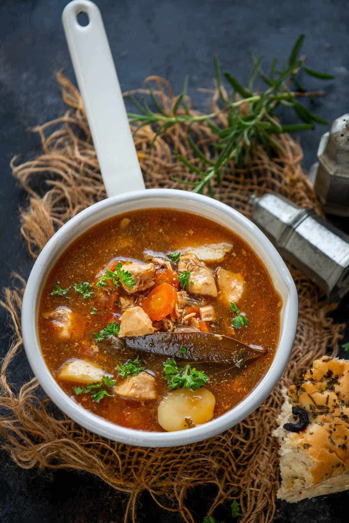 Instant Pot Chicken Stew served in a pan.