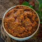 Sun-dried tomato pesto served in a bowl.