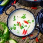 Make Tom Kha Soup (Thai Coconut Soup) using my easy recipe. This flavorful soup is made using fragrant herbs, spices, and coconut milk and comes together in no time. You can make it with veggies, chicken, or shrimp too (vegan, gluten-free, dairy-free, paleo)