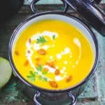 Make creamy and velvety Pumpkin Apple Soup in under 30 minutes using my easy recipe. It perfectly balances savory, tart, and spicy flavors (gluten-free, vegan).