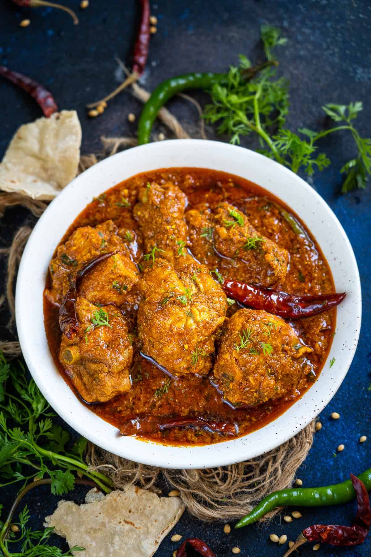 Indian chicken masala curry in a bowl.