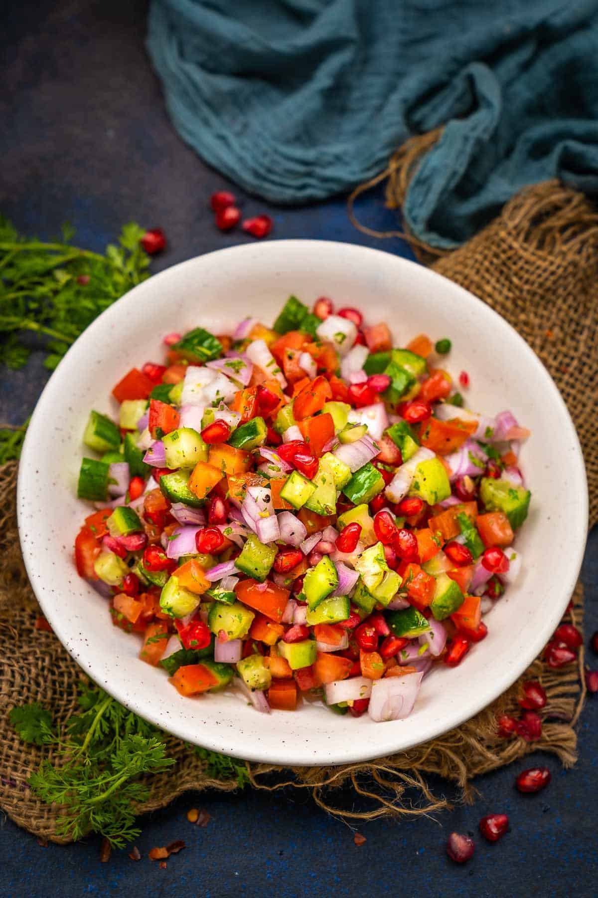 Kachumber salad served in a bowl.