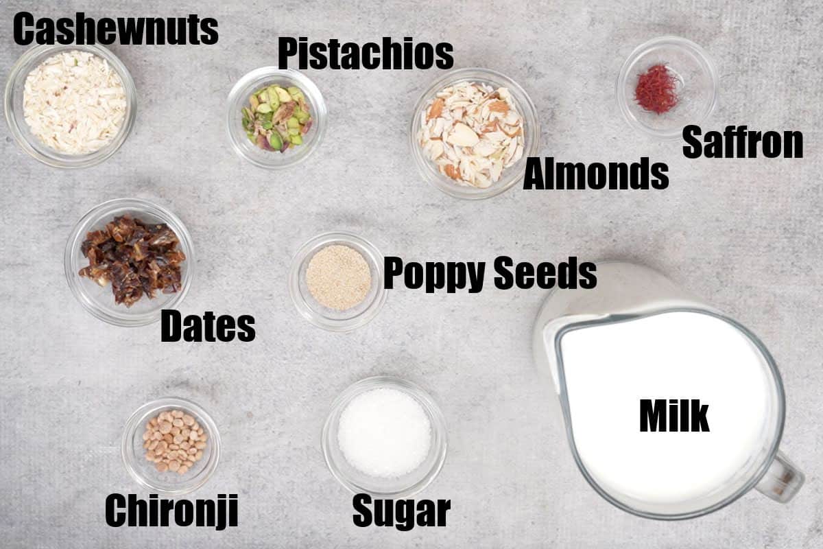 Saffron milk ingredients.