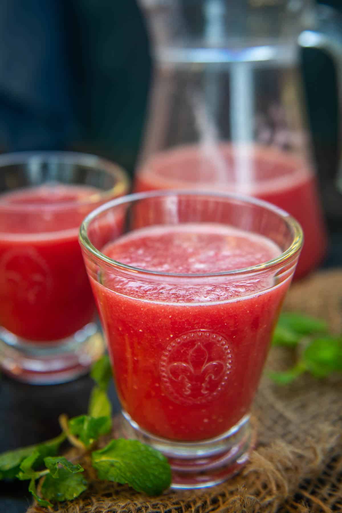 Watermelon juice served in a glass.