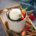 Molten Chocolate Lava Mug Cake served in the mug.