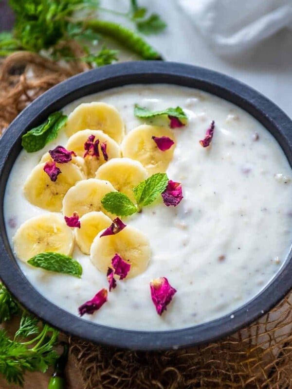 This Banana Raita (Kele Ka Raita) is a refreshing take on the classic Indian raita where ripe mashed bananas are added to the yogurt along with a few mild spices. Here is how to make it.