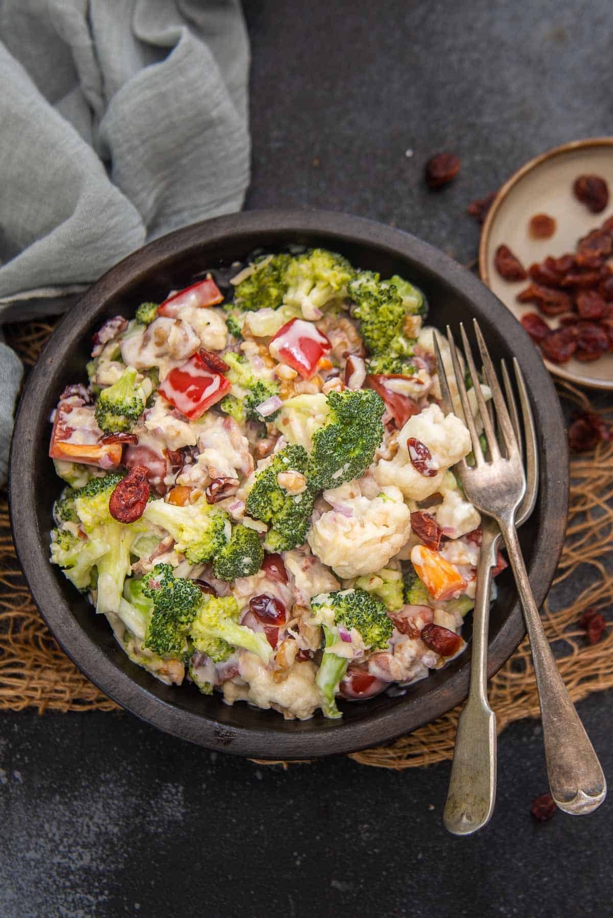 Amish Broccoli Salad served in a bowl.