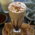 Cold coffee served in a glass.