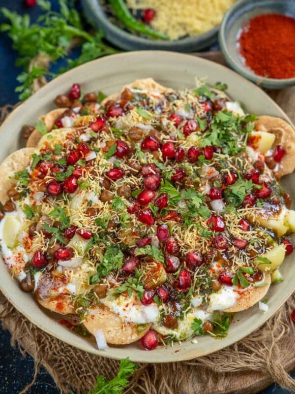 Make this sweet, spicy, and tangy street-style Dahi Papdi Chaat (Papri Chaat) at home using my simple recipe (vegetarian).