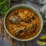 Bharli vangi served in a bowl.