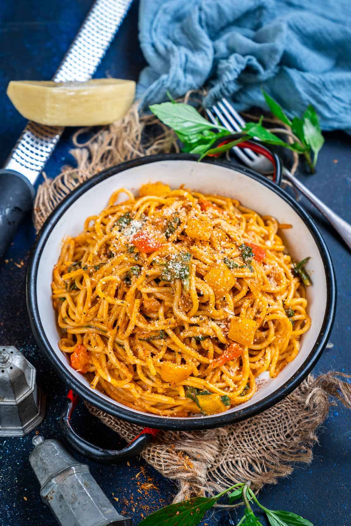 Cajun spaghetti served in a bowl.