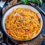 Cajun Spaghetti (Louisiana Spaghetti) is a creamy and spicy pasta recipe perfect for an indulgent meal. It is easy to make and comes together in under 20 minutes using simple ingredients (vegetarian).