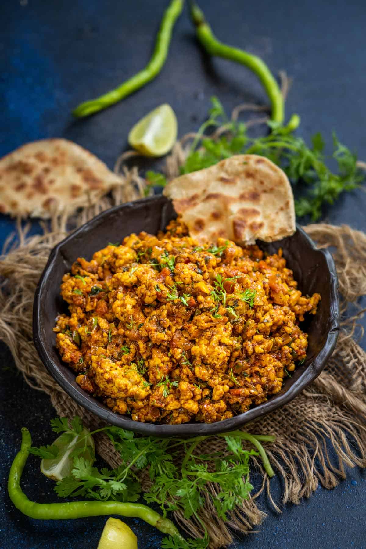 Paneer bhurji served in a bowl.