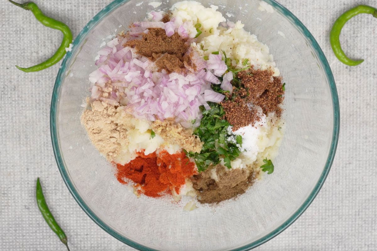 Remaining filling ingredients added to the bowl.