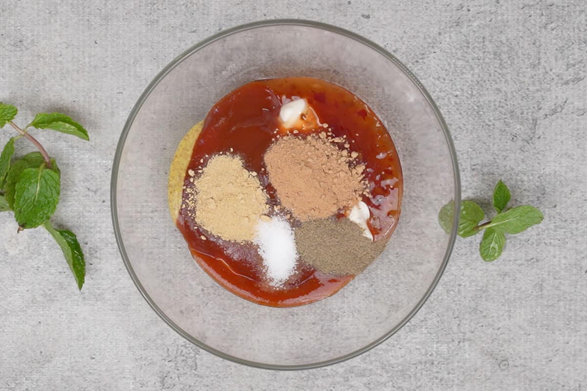All the ingredients added to a bowl.