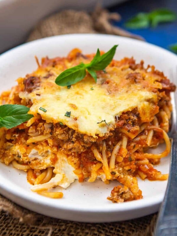 This baked million dollar spaghetti casserole is an easy, hearty, and budget-friendly recipe that is great to feed a family or a crowd. Although it tastes best just out of the oven, it is freezer-friendly and can be made ahead.