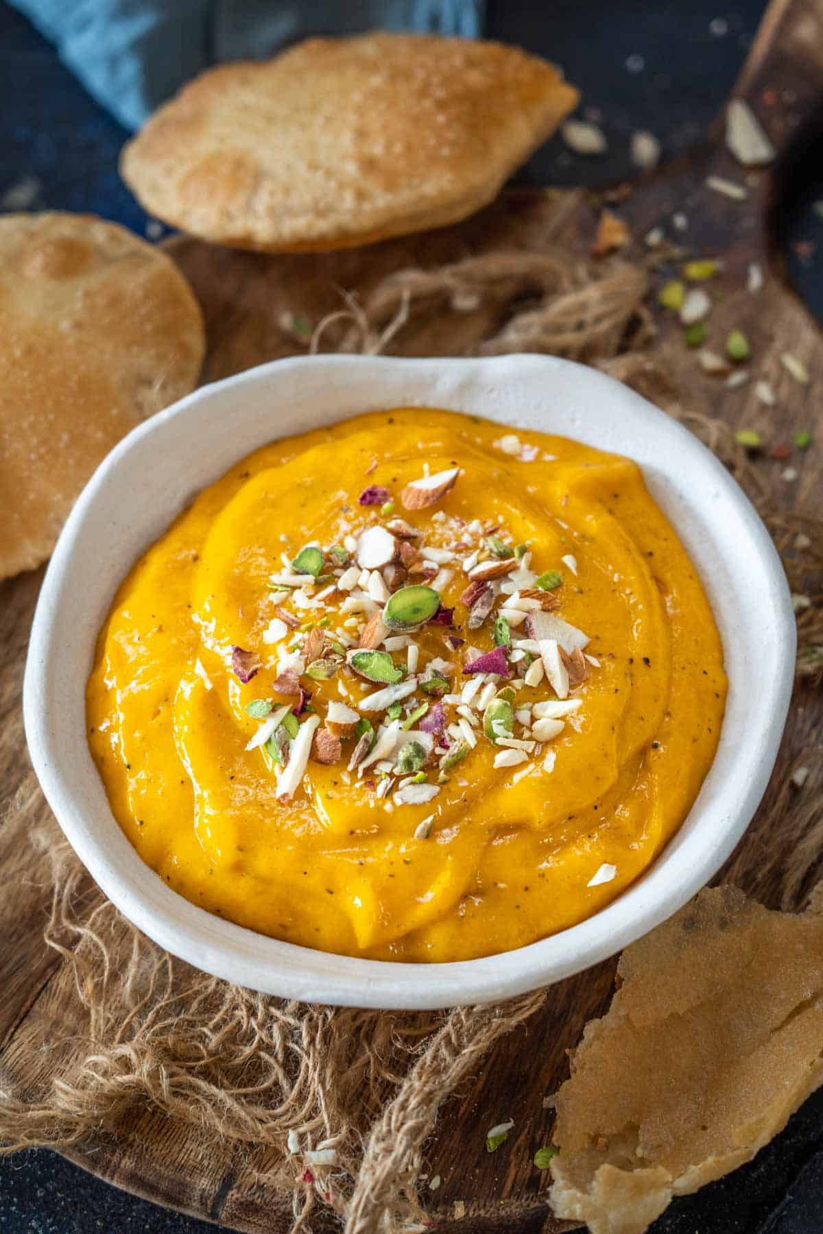 Aamras served in a bowl.