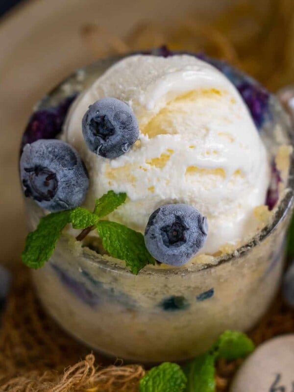 This eggless Microwave Blueberry Muffin Mug Cake comes together in under 2 minutes using simple ingredients. It is an ideal single-serving dessert for those sudden sweet cravings. Make it using my easy recipe.