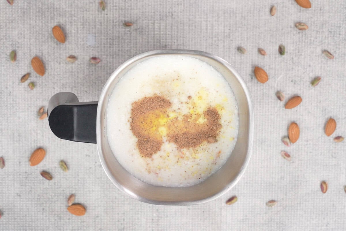 All the ingredients added to a blender.