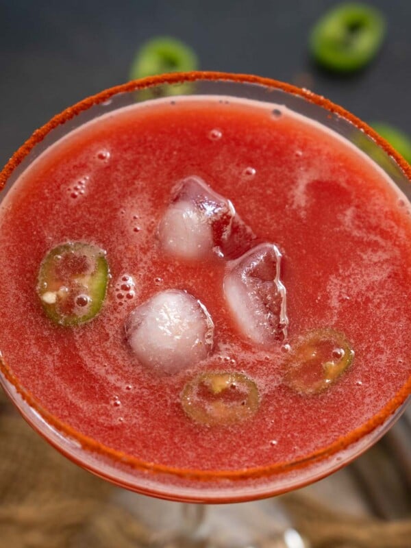 Sipping on this Spicy Watermelon Margarita is the best way to spend your summer weekends! 6 ingredients and 5 minutes are all you need to bring it together (vegan, gluten-free).